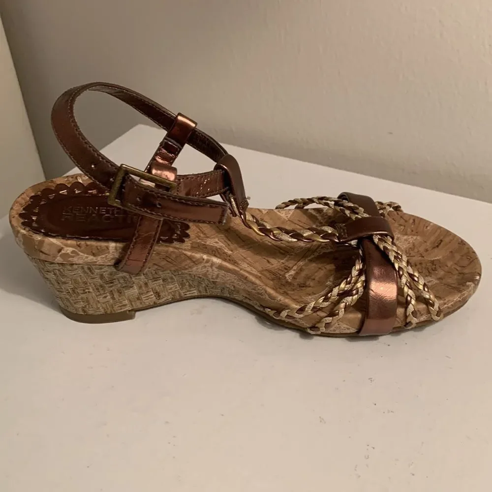 Kenneth Cole Reaction | Girls My Swirl Bronze Braided Strappy Cork Wedge Sandals